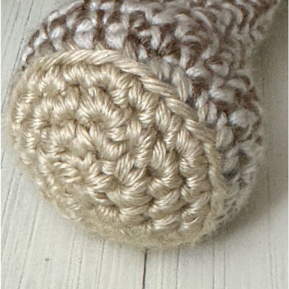 Handmade Crochet Stuffed Two Tone Brown Teddy Bear Stuffy Toy with Orange Scarf - Picture 4 of 12